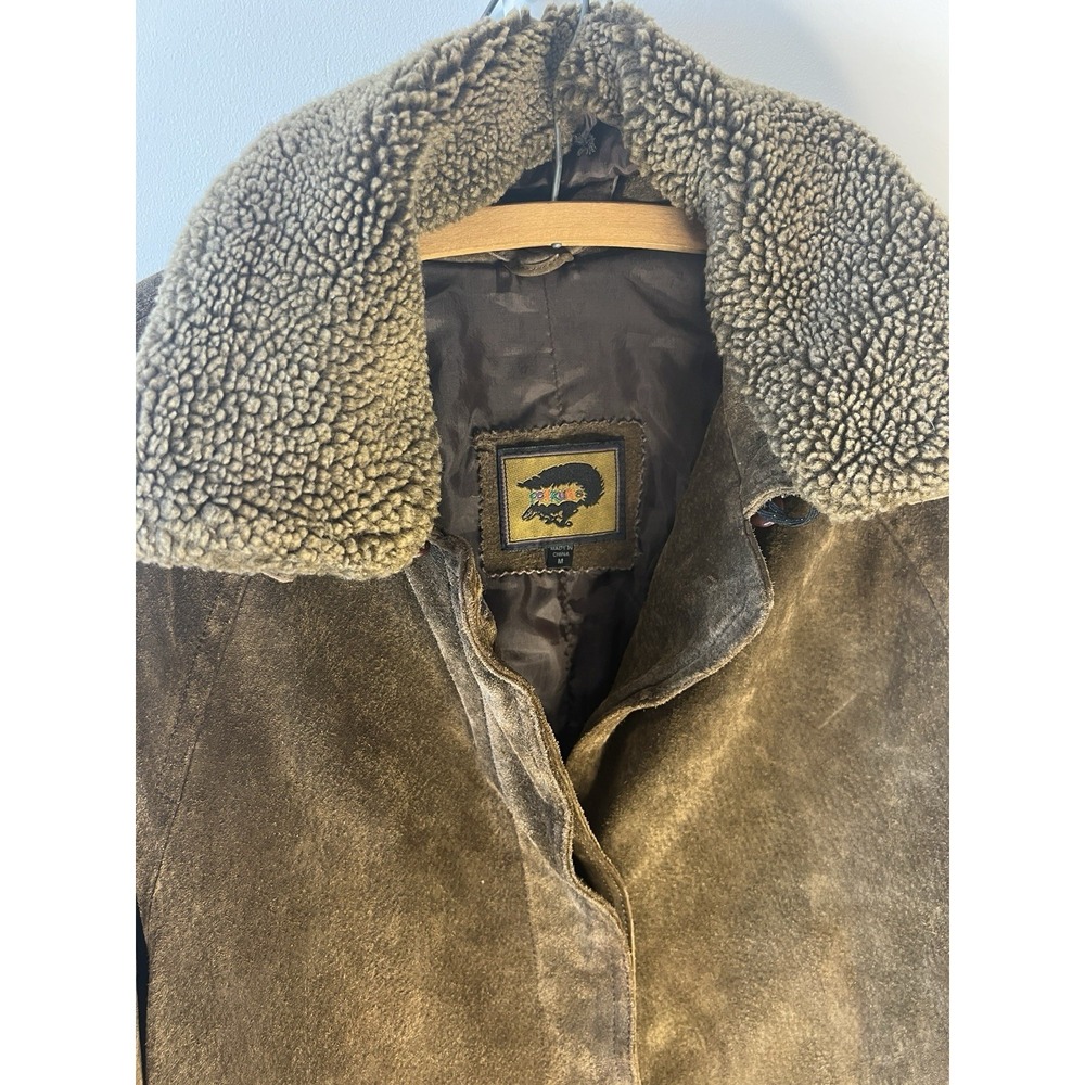 Vintage Foxrun Women M Genuine Wax Leather Suede Jacket Long Brown Faux Fur‎ - Picture 4 of 13